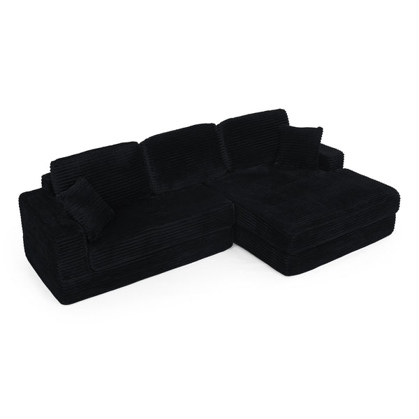 English Elm Right modular sectional sofa unfolds into bed — space-saving, flannelette comfort with foam & spring support, no assembly required Black W487S00297