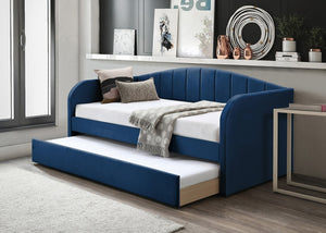 English Elm Modern Velvet Upholstered Daybed with Trundle Plush Low Profile Frame for Guest Rooms Navy Blue B011S02048