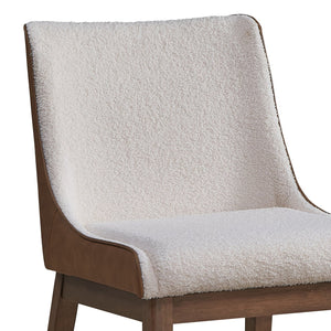 English Elm White White and Brown Side Chair Set of 2 — Bouclé & Velvet Upholstery, Bent Wood Legs, Walnut Finish, Luxe Comfort B062P209258