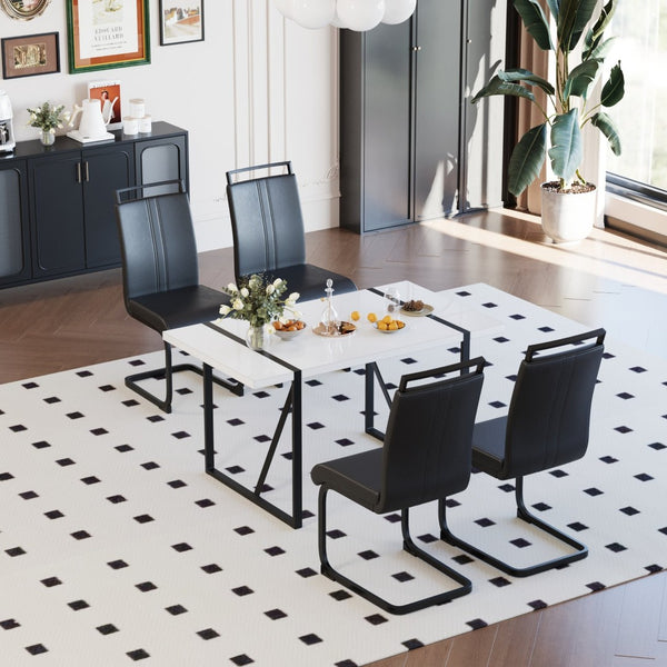 English Elm 55 Inch Industrial Farmhouse 5 Piece Dining Set with Mdf Table and Pu Chairs W2189S00726