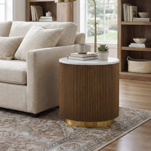 English Elm Contemporary Marble Top 3 Piece Living Room Table Set with Gold Stainless Accents B2741S00909