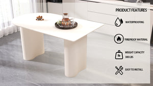 English Elm 63" Modern Cream Mdf Dining Table With Irregular Side Table - Elegant, Space-Saving Design For 4-8 W2189S00428