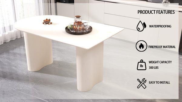 English Elm 63" Modern Cream Mdf Dining Table With Irregular Side Table - Seats 4-8, Elegant Design & Easy Care W2189S00753