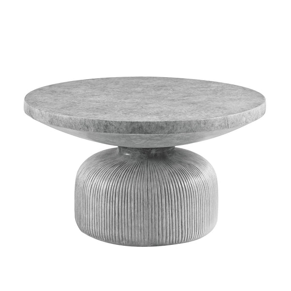 English Elm Weathered Grey Round Coffee Table - Rustic Cement Top And Pedestal Base For Timeless Living Room Style B062P209094-GIGA