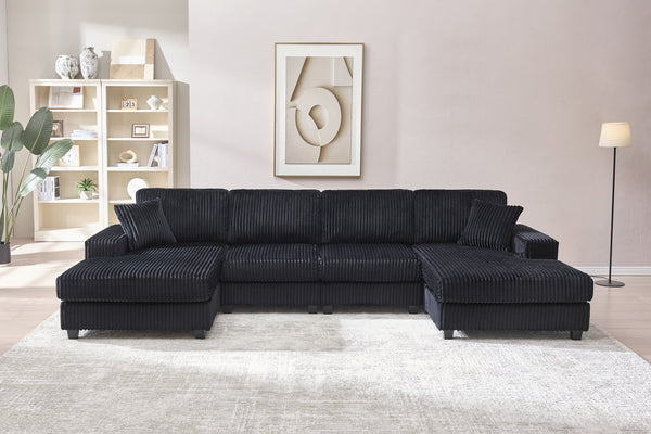 English Elm Convertible U-Shaped Sofa In Soft Corduroy Fabric - Modern 4-Seater For Stylish Living Room Comfort W1793S00033