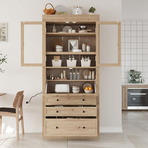 English Elm Topmax Shaker Pantry Cabinet with Drawers Power Outlet and Glass Doors SP000094AAA
