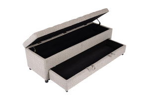 English Elm Contemporary Tufted Bouclé Storage Ottoman with Hidden Compartment and Smooth Pull-Out Drawer Bench Beige 61 L x 20 W x 17 H B011P370883