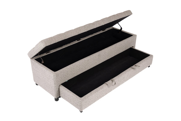 English Elm Contemporary Tufted Bouclé Storage Ottoman with Hidden Compartment and Smooth Pull-Out Drawer Bench Beige 61 L x 20 W x 17 H B011P370883