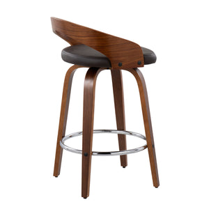 English Elm Grotto Mid-Century Counter Stool with Swivel, Cherry Wood Frame and Faux Leather Seat, Set of 2 Brown B202S00066
