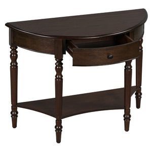 English Elm Trexm Farmhouse Half Moon Entryway Console with Drawer Open Shelf Pine Legs Espresso N715P383795P