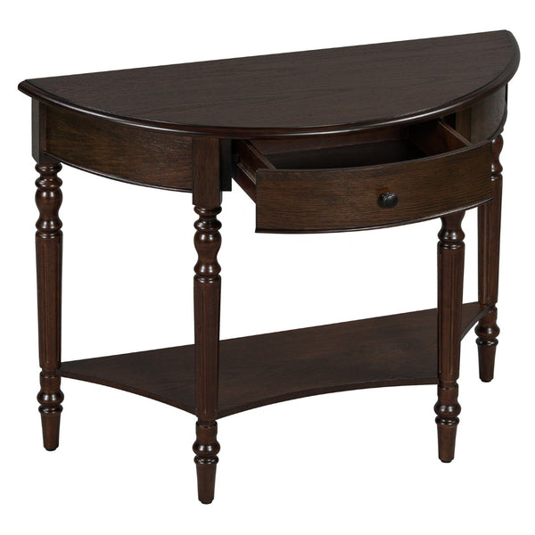 English Elm Trexm Farmhouse Half Moon Entryway Console with Drawer Open Shelf Pine Legs Espresso N715P383795P