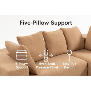 English Elm Full Foam Modular L-shaped Sectional Sofa Flannelette Upholstered with Five Throw Pillows Brown W3326S00025