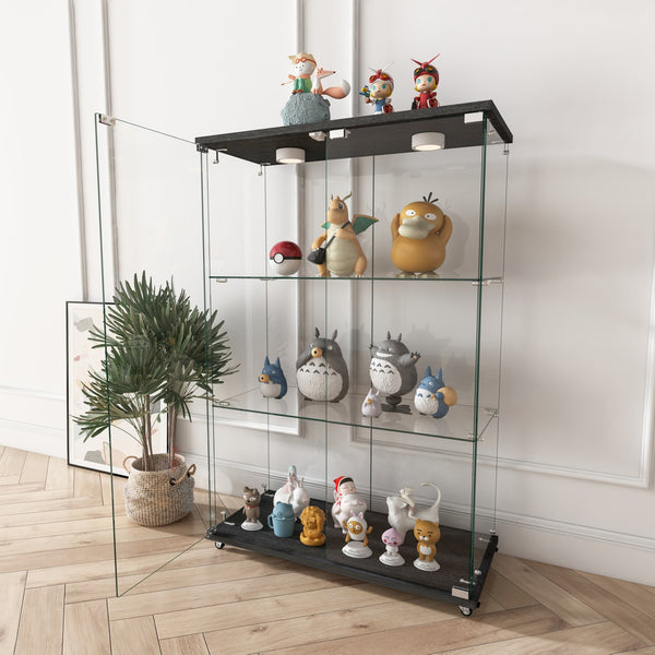 English Elm Modern Glass Display Cabinet With Led Lights - Quick Assembly, 2-Door, 3-Shelf, Ideal For Collectibles W241P242926