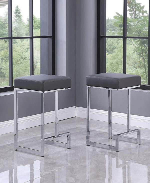 English Elm 25 in Backless Faux Leather Counter Stools with Polished Silver Pedestal Base Set of 2 Gray B011P496922