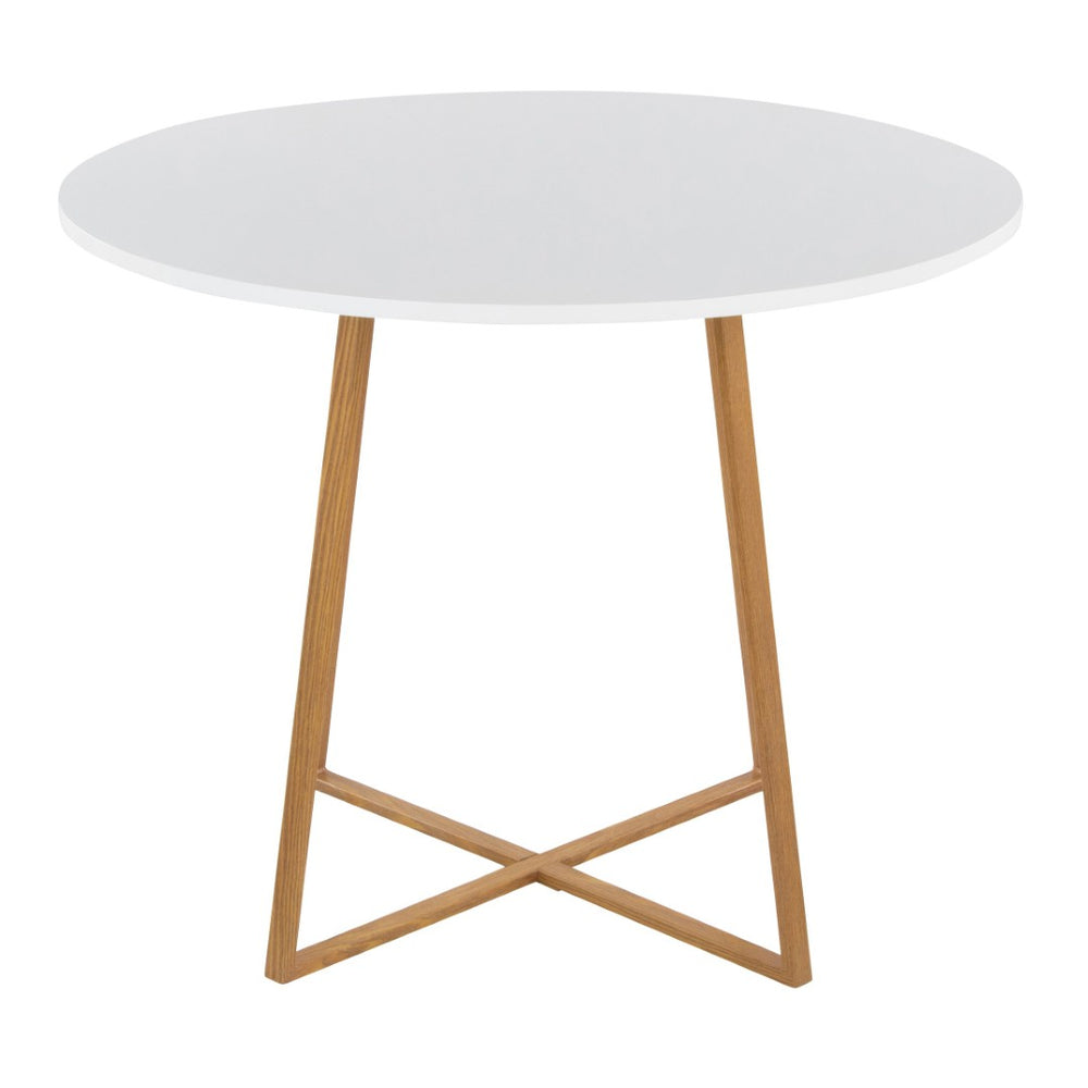 English Elm Dining Table Round Natural Wood Top with Metal Base Modern Style Seats Four White B202S02201