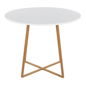 English Elm Dining Table Round Natural Wood Top with Metal Base Modern Style Seats Four White B202S02201