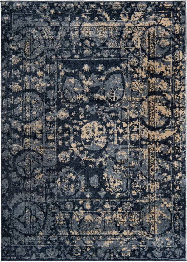 Unique Loom La Jolla Vintage Machine Made Border Rug Blue, Ivory/Navy Blue/Light Blue 7' 1" x 10' 0"