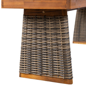 English Elm Christopher Knight Home® - Outdoor Acacia Wood Benches Set Of 2 – Elegant Teak Finish With Grey Wicker For Stylish Seating N773P286715G