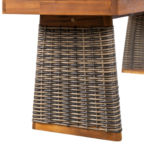 English Elm Christopher Knight Home® - Outdoor Acacia Wood Benches Set Of 2 – Elegant Teak Finish With Grey Wicker For Stylish Seating N773P286715G