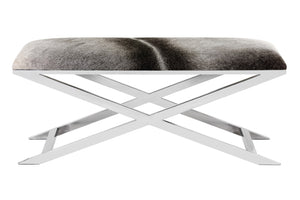 Sunpan SAHARA Bench – Handcrafted Cowhide & Stainless Steel Seating for Luxurious Entryways & Lounges 101703