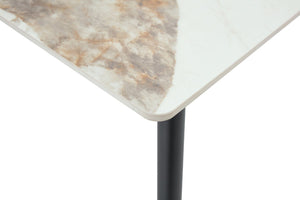 English Elm Modern Sintered Stone Rectangular Dining Table with Gold Tipped Steel Legs for Any Room Light Beige W3493P436709