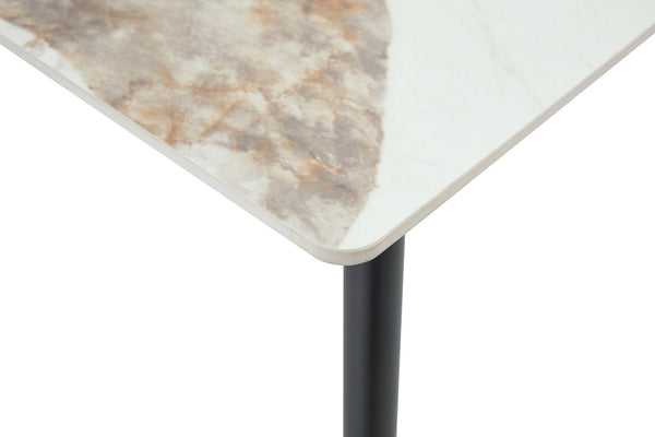 English Elm Modern Sintered Stone Rectangular Dining Table with Gold Tipped Steel Legs for Any Room Light Beige W3493P436709