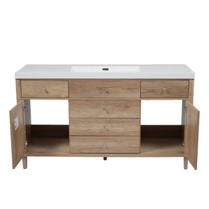 English Elm Christopher Knight Home® - 60" Modern Bathroom Vanity with Durable SMC Sink, Rattan Doors, Soft-Close Drawers, Pine Legs Antique Natural N817P296130N