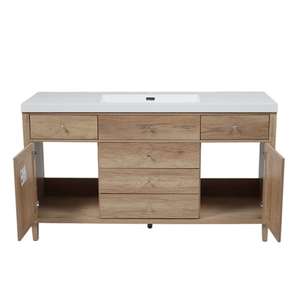 English Elm Christopher Knight Home® - 60" Modern Bathroom Vanity with Durable SMC Sink, Rattan Doors, Soft-Close Drawers, Pine Legs Antique Natural N817P296130N