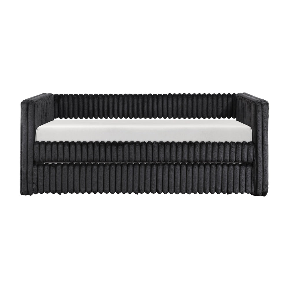 English Elm 1pc Daybed with Trundle Corduroy Upholstery Modern Luxury Guest Sofa Bed Durable & Space-Saving Design Black 43 L x 38 W x 9.5 H B011S01719