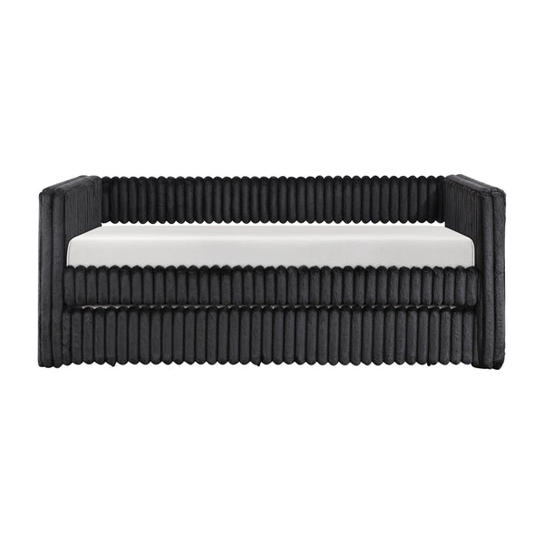 English Elm 1pc Daybed with Trundle Corduroy Upholstery Modern Luxury Guest Sofa Bed Durable & Space-Saving Design Black 43 L x 38 W x 9.5 H B011S01719