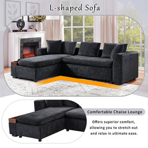 English Elm Sectional Chenille L-Shaped Sofa with Hidden Wooden Storage, Deep 18.9" Seats & Pocket Springs Black N719S001970B