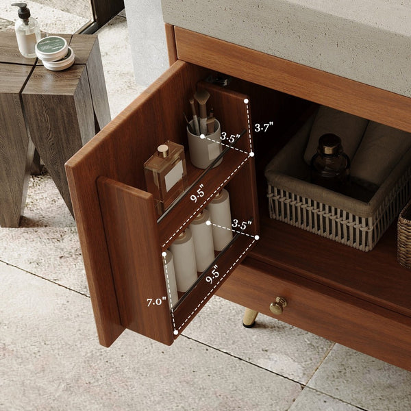 English Elm Mid-century Freestanding Bathroom Vanity with Marble Stone Top and Gold Steel Legs W3136S00065