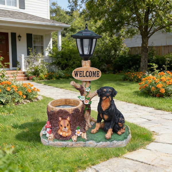 English Elm Rottweiler Mother and Puppy Sculptural Garden Planter Weatherproof Outdoor Accent W5398P464249