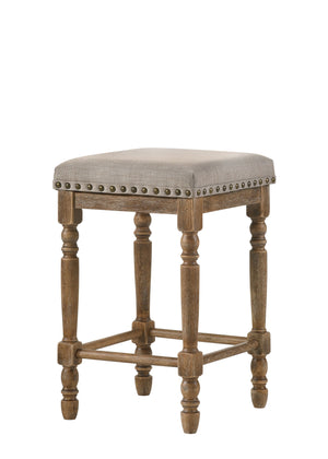 English Elm Farsiris Beige Fabric Counter Height Stool Set of 2 — Weathered Oak Frame, Nailhead Trim & D16 Foam Comfort B2726P255311
