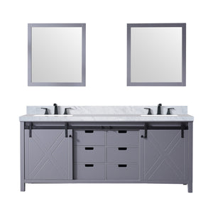 English Elm Dark Grey Double Bath Vanity 80 in. W x 22 in. D with Carrara Marble Top, Matte Black Faucets, Mirrors B2731S01075