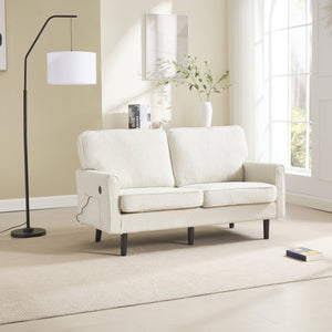 English Elm Loveseat Modern Mid-Century 2-Seater with USB Type-C Charging, Removable Zippered Covers, Sturdy Wood Legs Beige W395P238823