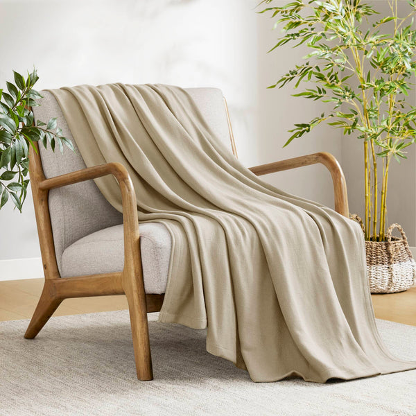 JLA Home Madison Park - Rayon Diamond Jacquard Bamboo Cotton Blanket — Silky, Breathable Throw with Lasting Softness & Gift Boxed Khaki AM51-0522