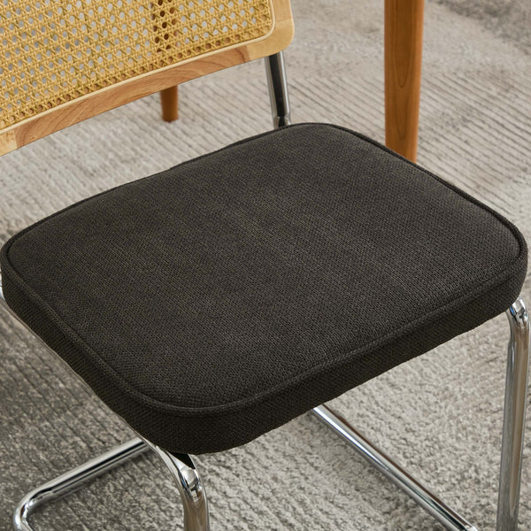 English Elm Mid Velvet Cantilever Dining Chairs Set of 2 — Mid Century Linen Upholstered Rattan Back, Chrome Base, DurableComfort W1143P342096 W1143P342096