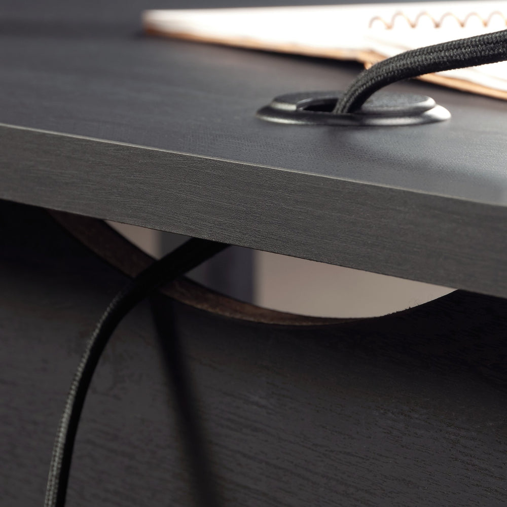 English Elm L-Shaped Desk In Sleek Black Finish - Space-Saving Design With Storage & Cable Management Features B356P402735