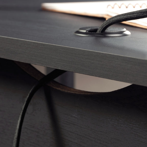 English Elm L-Shaped Desk In Sleek Black Finish - Space-Saving Design With Storage & Cable Management Features B356P402735