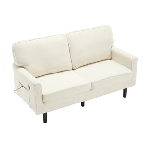 English Elm Loveseat Mid Century Modern Two-Seater Sofa with USB Type-C Charging, Removable Zipper Covers, Durable Wood Legs Beige W395P238823