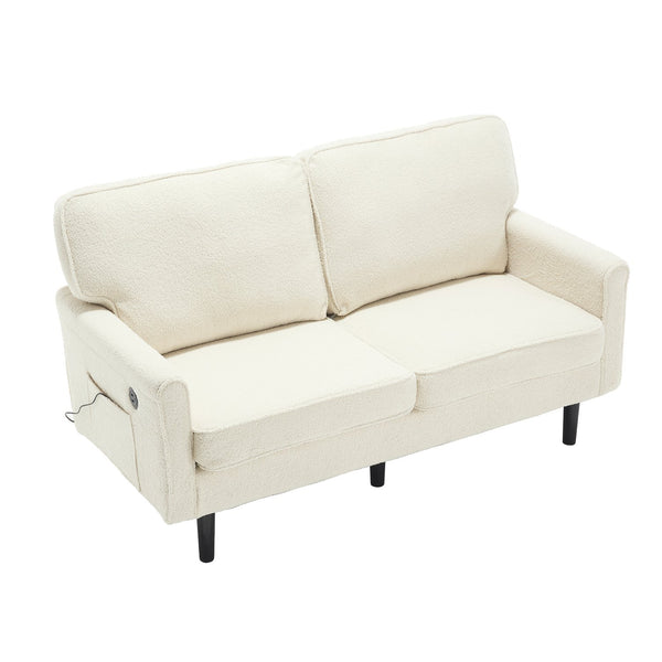 English Elm Loveseat Modern Mid-Century 2-Seater with USB Type-C Charging, Removable Zippered Covers, Sturdy Wood Legs Beige W395P238823