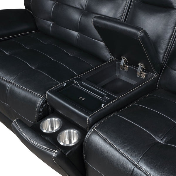 English Elm Hayden Top-grain Leather Power Reclining Sectional with Usb Charging Console B062S01732