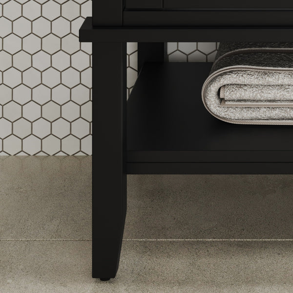 English Elm Christopher Knight Home® - 36" Bathroom Vanity with Ceramic Sink, Solid Wood Legs, Waterproof Finish, Soft-Close Hinges, Open Shelf, Silver Knobs Black N817P286249B