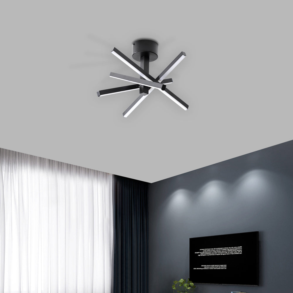 English Elm 12 Inch Modern Led Ceiling Light - Geometric Starburst Design With Dimmable Remote & Adjustable Color Temperature W2312P374769