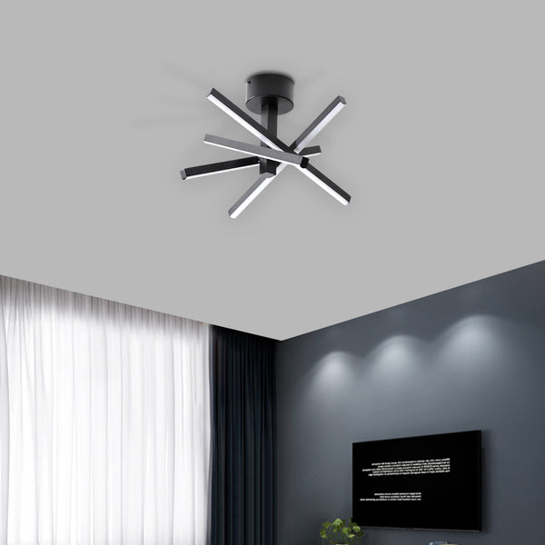 English Elm 12 Inch Modern Led Ceiling Light - Geometric Starburst Design With Dimmable Remote & Adjustable Color Temperature W2312P374769