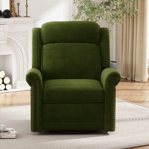 English Elm Christopher Knight Home® - 360° Swivel Recliner Plush Velvet Manual Rocker with Infinite Recline Support for Living Room Comfort Green N763P202666E
