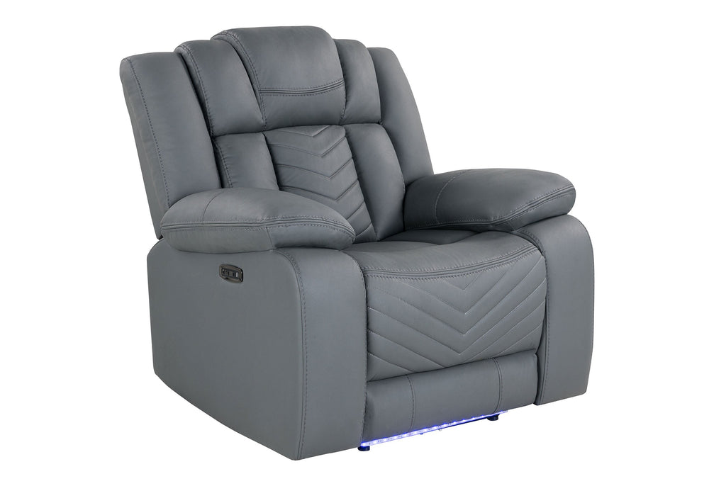 English Elm RAIZE Grey Power Recliner with LED, Storage Console & Cup Holders, Upholstered 100% Polyester Comfort B201P338247