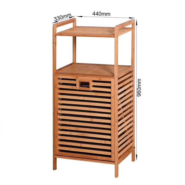 English Elm Bathroom Bamboo Laundry Basket with Tilt-Out Hamper & 2-Tier Shelves, Removable Liner, Space-Saving 37.8" W40934117