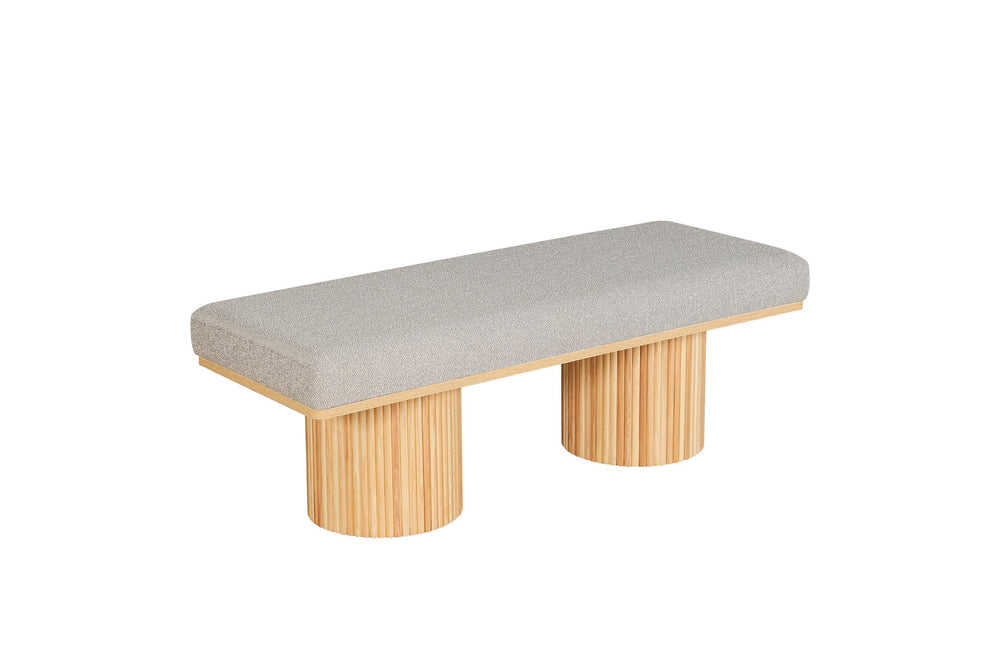 English Elm Upholstered Modern Boucle Bench with Black Chunky Legs, 260lb Capacity, Plush Foam Seat for Entryway Natural Wood W1435S00009